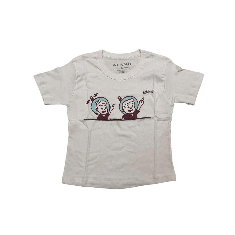 Alamo Graphic Print Babydoll Tee Shirt Girls Large Short Sleeve White Stretch